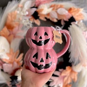 ✨NEW🎃LANG Pink Stacked Jack o Lantern Pumpkin Halloween Mug🩷